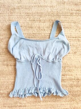 Mango Light Blue Knit Tie-Front Camisole